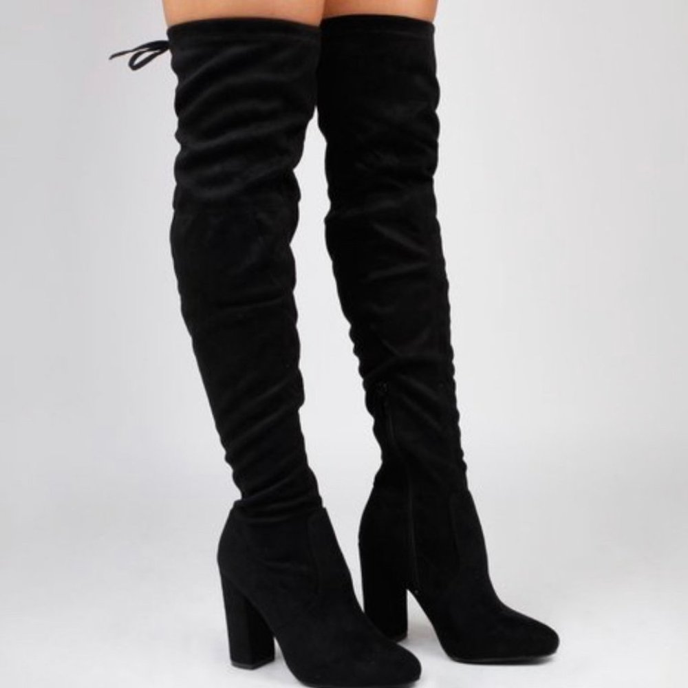 Ego Ivy Over The Knee Black Faux Suede Boots